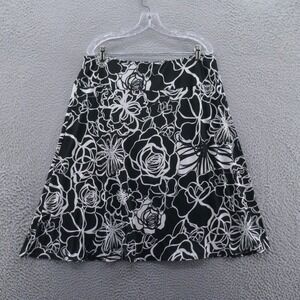 Chicos Womens Floral Faux Wrap Midi Skirt 3 Size 16 Black White Pull On Stretchy